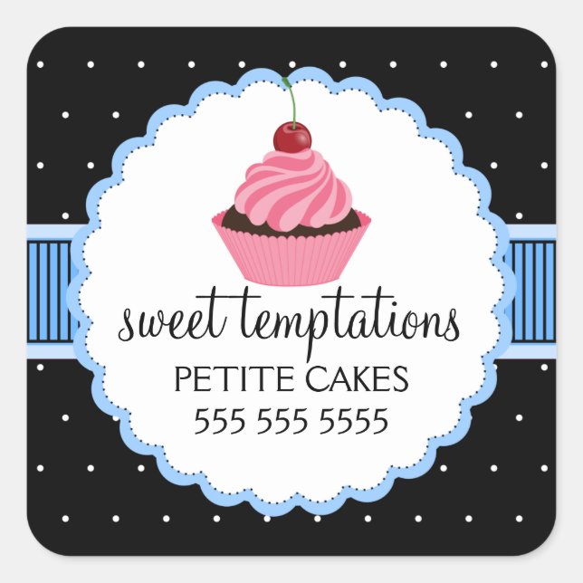 Whimsical Bakery Cupcake Blue Stickers (Front)