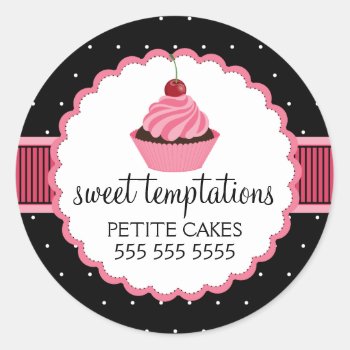 Whimsical Bakery Cupcake Pink Box Seal by SocialiteDesigns at Zazzle