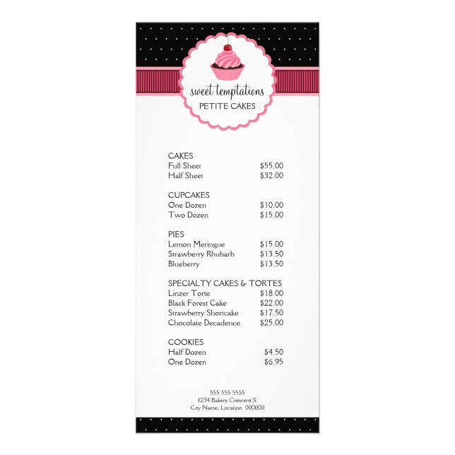 Whimsical Bakery Cupcake Pink Rack Cards (Front)