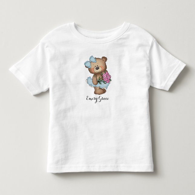 Whimsical Ballerina Bear with Flower Bouquet Toddler T-shirt (Front)