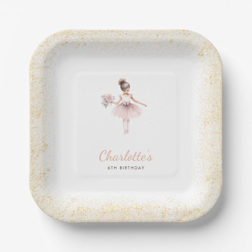 Whimsical Ballerina Birthday Girl Pink Floral Paper Plates