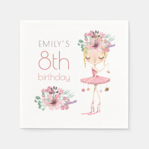 Whimsical Ballerina Floral 8th Birthday Party Girl Napkins