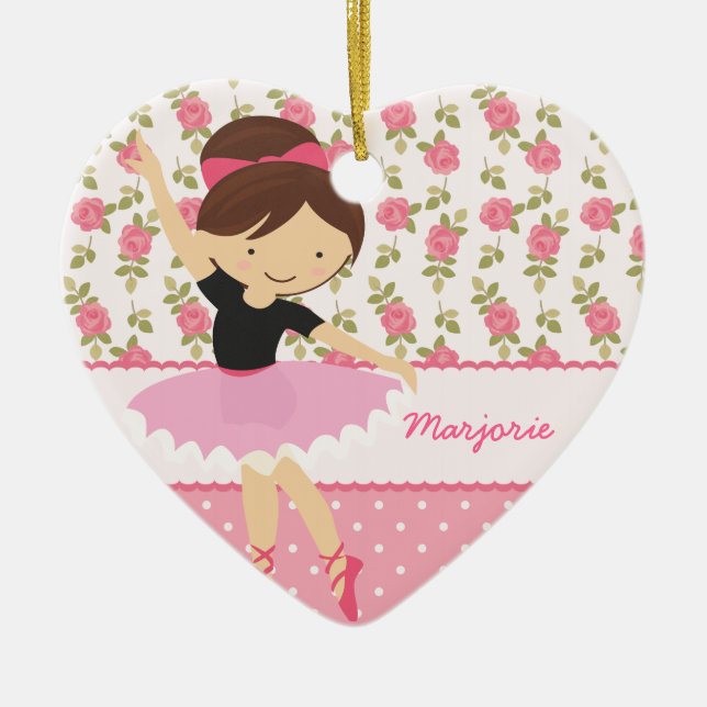 Whimsical Ballerina Floral Pink Girly Personalized Ceramic Ornament (Front)