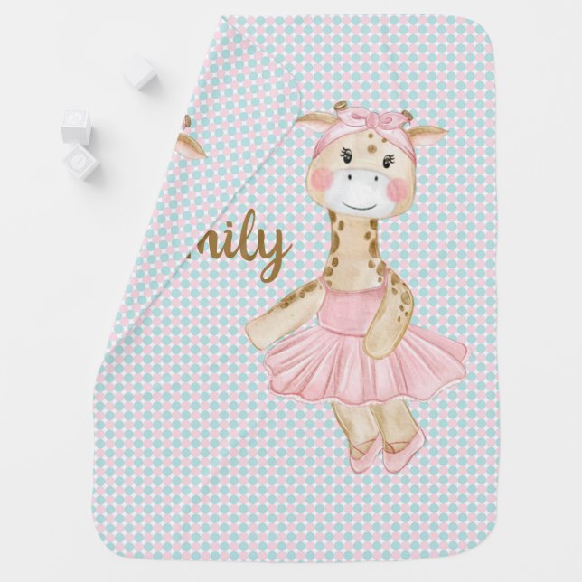 Whimsical Ballerina Giraffe Baby Blanket (In Situ)