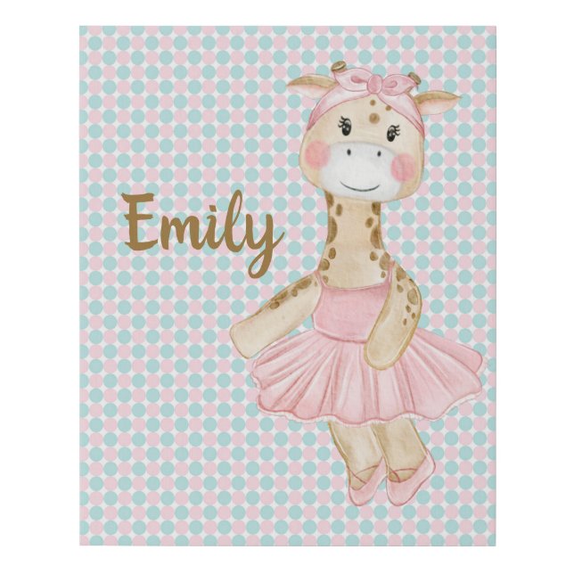 Whimsical Ballerina Giraffe Faux Canvas Print (Front)