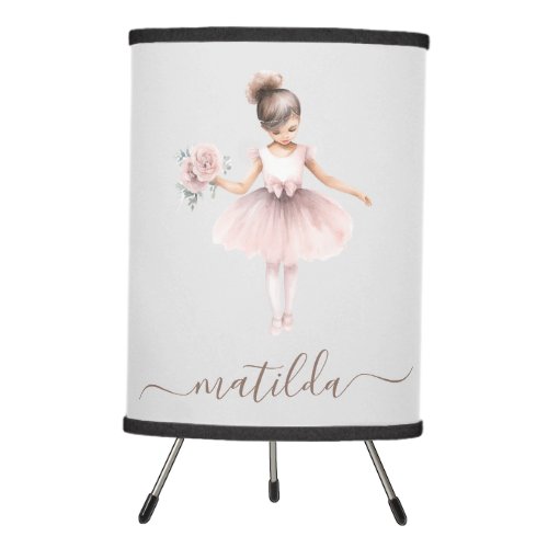 Whimsical Ballerina Girl Watercolor Pink Tripod Lamp