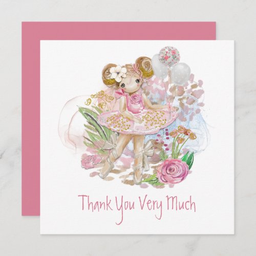 Whimsical Ballet Dancer Floral Pink Gold Thank You