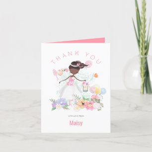 Whimsical Ballet Dancer Pink Florals Girl Letterpress Thank You Card