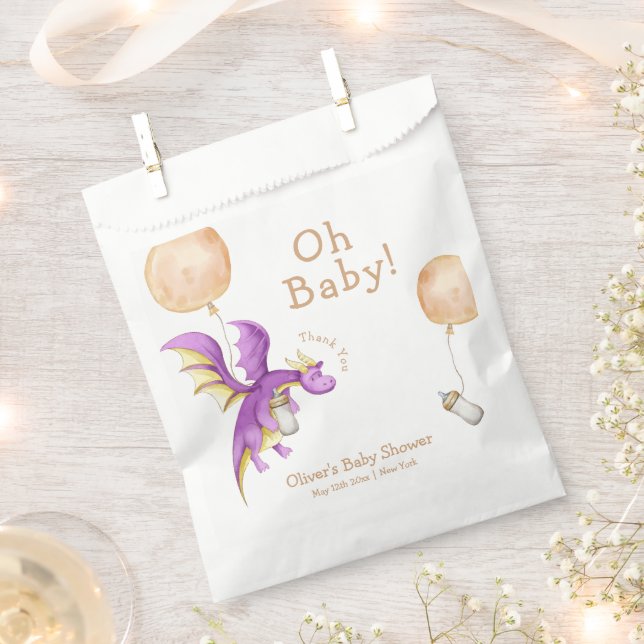 Whimsical Balloon Fairy Dragon Bottle Baby Shower  Favor Bag (Clipped)
