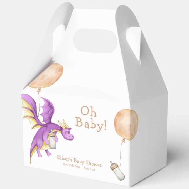 Whimsical Balloon Fairy Dragon Bottle Baby Shower Favor Boxes (Front)
