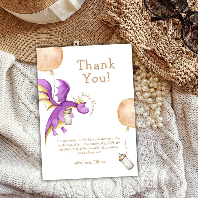 Whimsical Balloon Fairy Dragon Bottle Baby Shower Thank You Card (Whimsical Balloon Fairy Dragon Bottle Baby Shower Thank You Card)