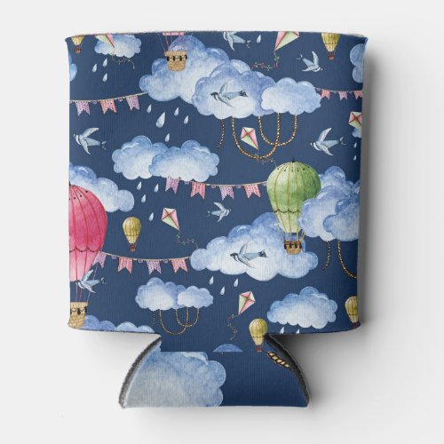 Whimsical Balloons Watercolor Cloud Pattern Can Cooler