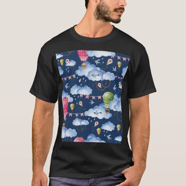 Whimsical Balloons: Watercolor Cloud Pattern T-Shirt (Front)