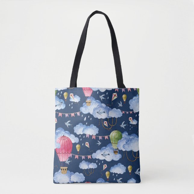 Whimsical Balloons: Watercolor Cloud Pattern Tote Bag (Front)