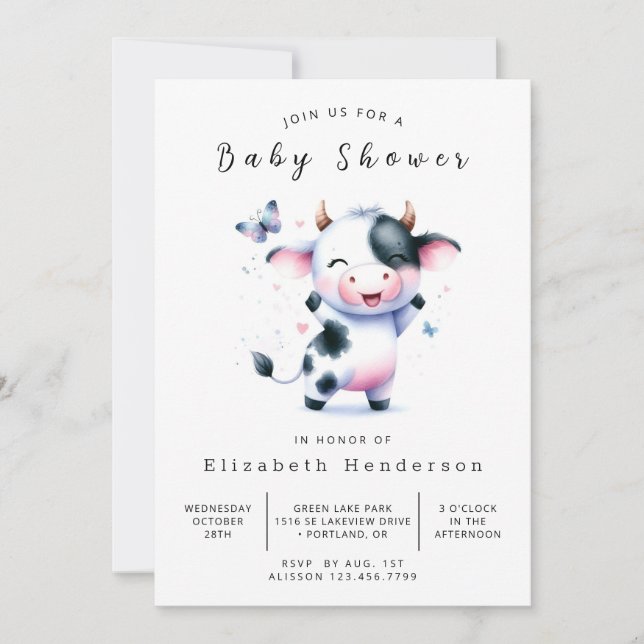 Whimsical Barn Calf Cow Baby Shower Invitation (Front)