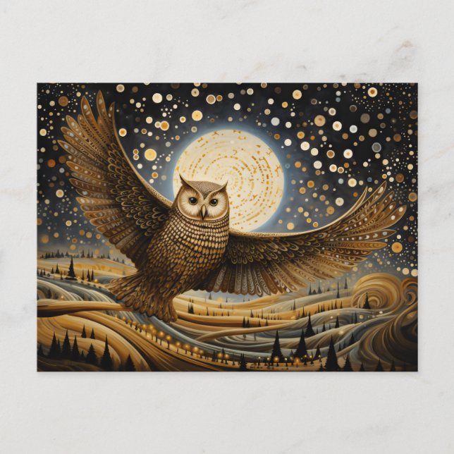 Whimsical Barn Owl in the Magical Sky Postcard (Front)