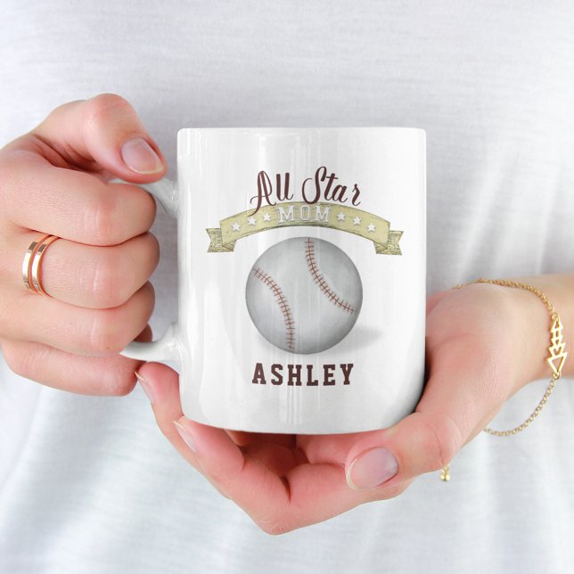 Whimsical Baseball Mom All-Star Vintage Coffee Mug (Creator Uploaded)