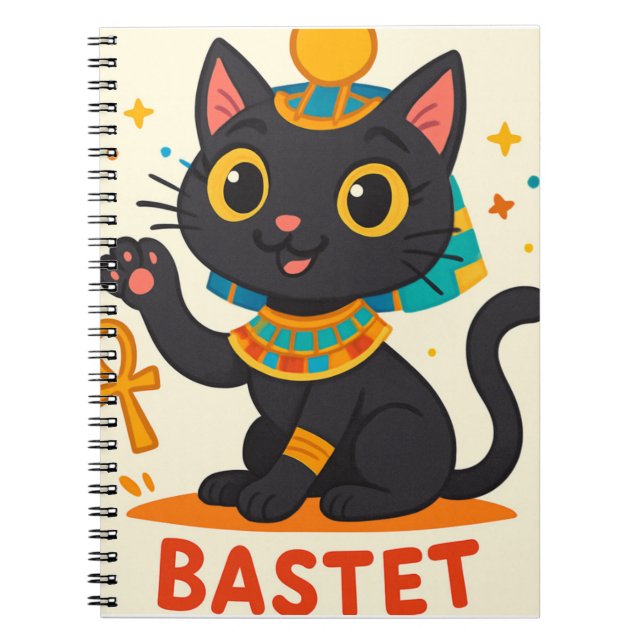 Whimsical Bastet Cat Egyptian Art Illustration Notebook (Front)