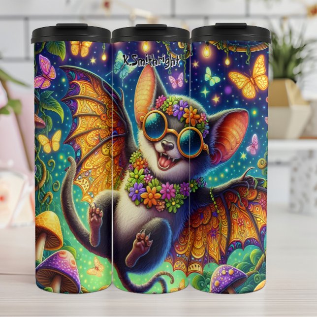 Whimsical Bat with Flower Crown Thermal Tumbler (Creator Uploaded)