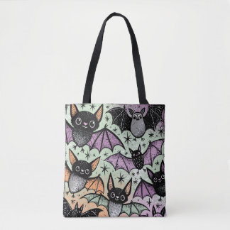 Whimsical Bats Pattern Halloween Tote Bag