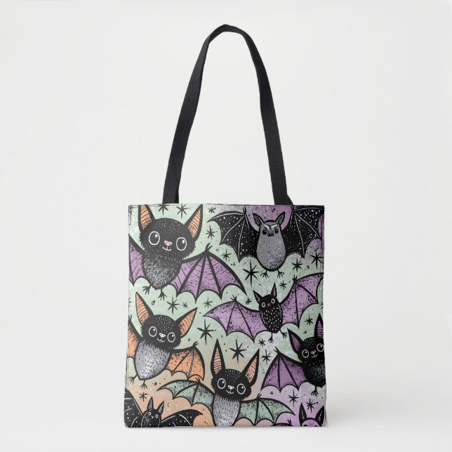Whimsical Bats Pattern Halloween Tote Bag (Front)