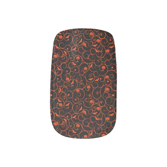 Whimsical Bats Pumpkins Minx Nail Art (Left Thumb)