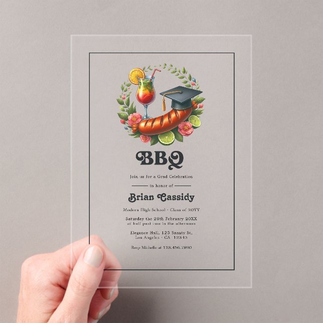 Whimsical BBQ Graduation Party Acrylic Invitations (Insitu (Handheld))