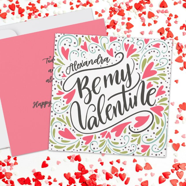 Whimsical Be My Valentine Custom Name Flat  Card (Creator Uploaded)