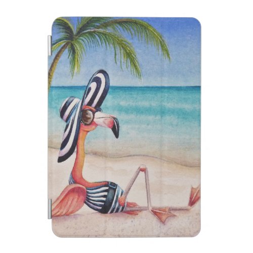 Whimsical Beach Babe Flamingo No 1 Watercolor Art iPad Mini Cover