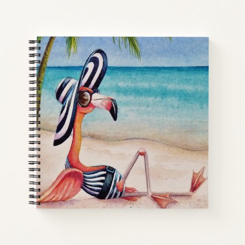 Whimsical Beach Babe Pink Flamingo No 1 Notebook