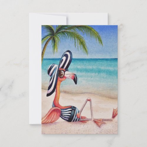Whimsical Beach Babe Pink Flamingo No 1 Thank You Card