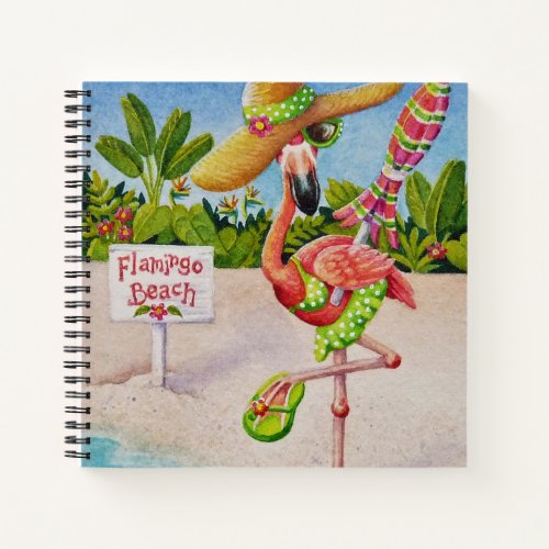 Whimsical Beach Babe Pink Flamingo No 2 Notebook