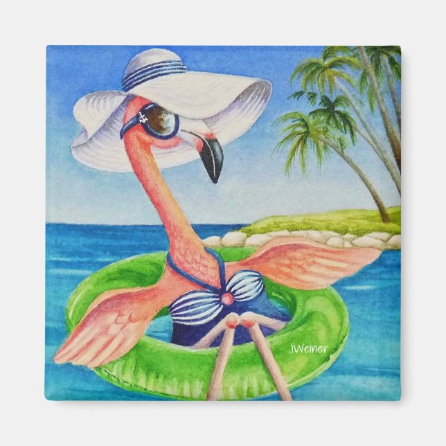 Whimsical Beach Babe Pink Flamingo No. 3 Magnet (Front)