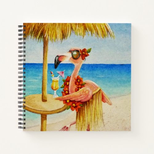 Whimsical Beach Babe Pink Flamingo No 4 Notebook
