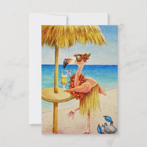 Whimsical Beach Babe Pink Flamingo No 4 Thank You Card