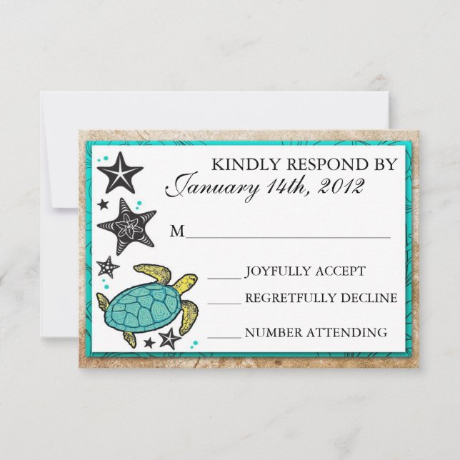 Whimsical Beach Destination Wedding RSVP Cards (Front)