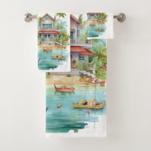 Whimsical Beach Houses Bath Towel Set