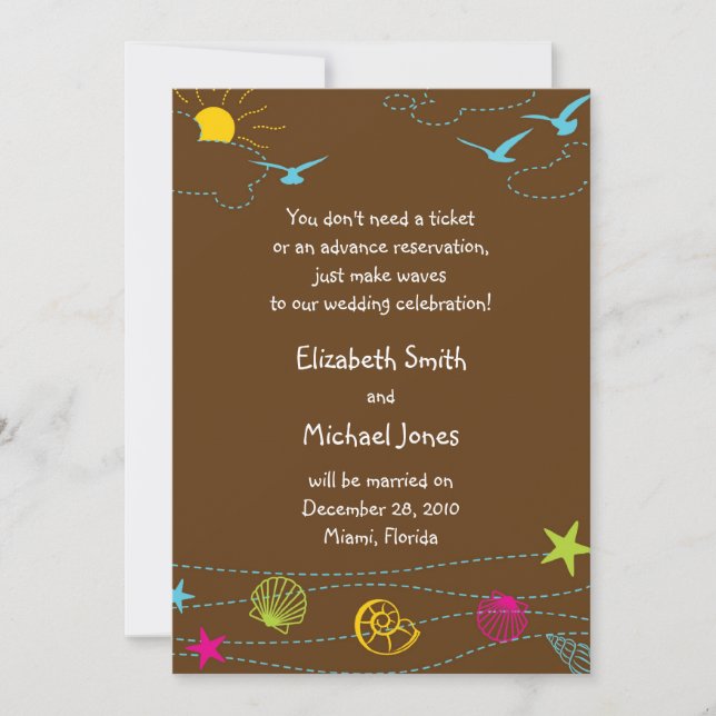 Whimsical Beach Invitation- Brown Invitation (Front)