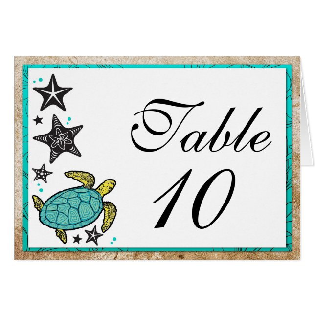 Whimsical Beach Wedding Table Number Cards (Front Horizontal)