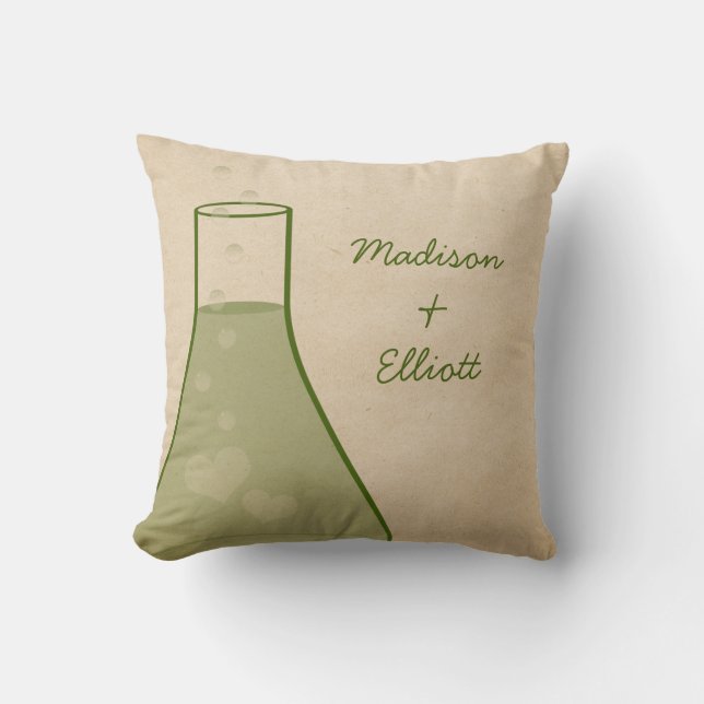 Whimsical Beaker Pillow, Green Throw Pillow (Front)