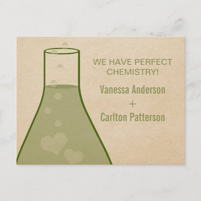 Whimsical Beaker Save the Date Postcard, Green Announcement Postcard (Front)