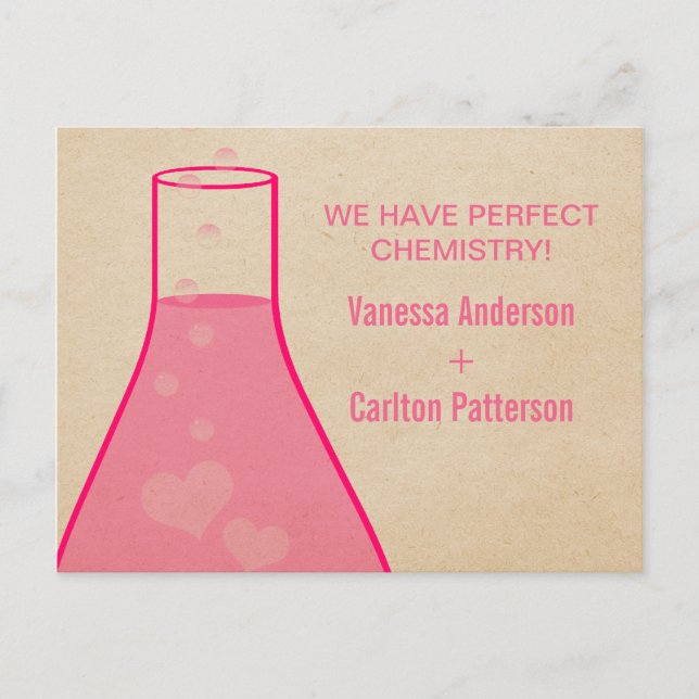 Whimsical Beaker Save the Date Postcard, Pink Announcement Postcard (Front)