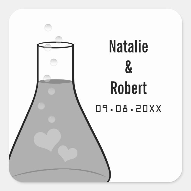 Whimsical Beaker Wedding Stickers, Gray Square Sticker (Front)