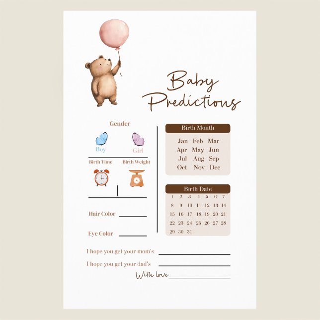 Whimsical Bear Baby Predictions Game Flyer (Creator Uploaded)