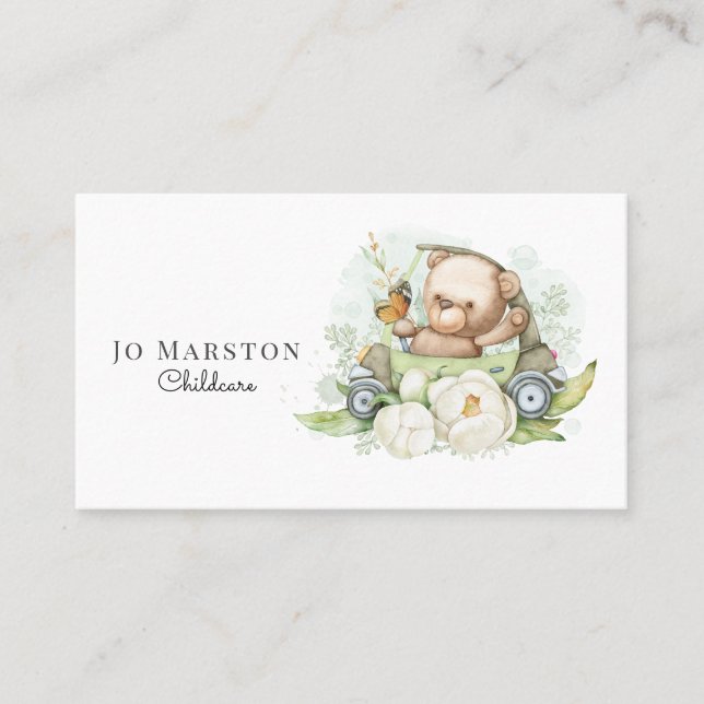 Whimsical Bear Childcare Business Card (Front)