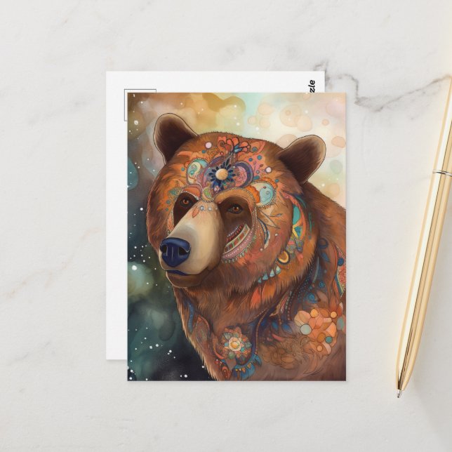 Whimsical Bear Colorful Postcard (Front/Back In Situ)