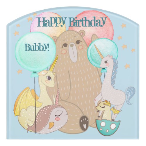 Whimsical Bear, Dragon, Unicorn, Magical Friends Door Sign