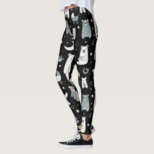 Whimsical Bear Family Pattern Leggings