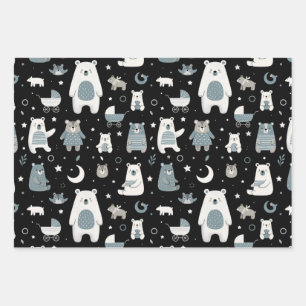 Whimsical Bear Family Pattern Wrapping Paper Sheets