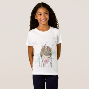 Whimsical Bear on Bicycle Girls' T-Shirt 